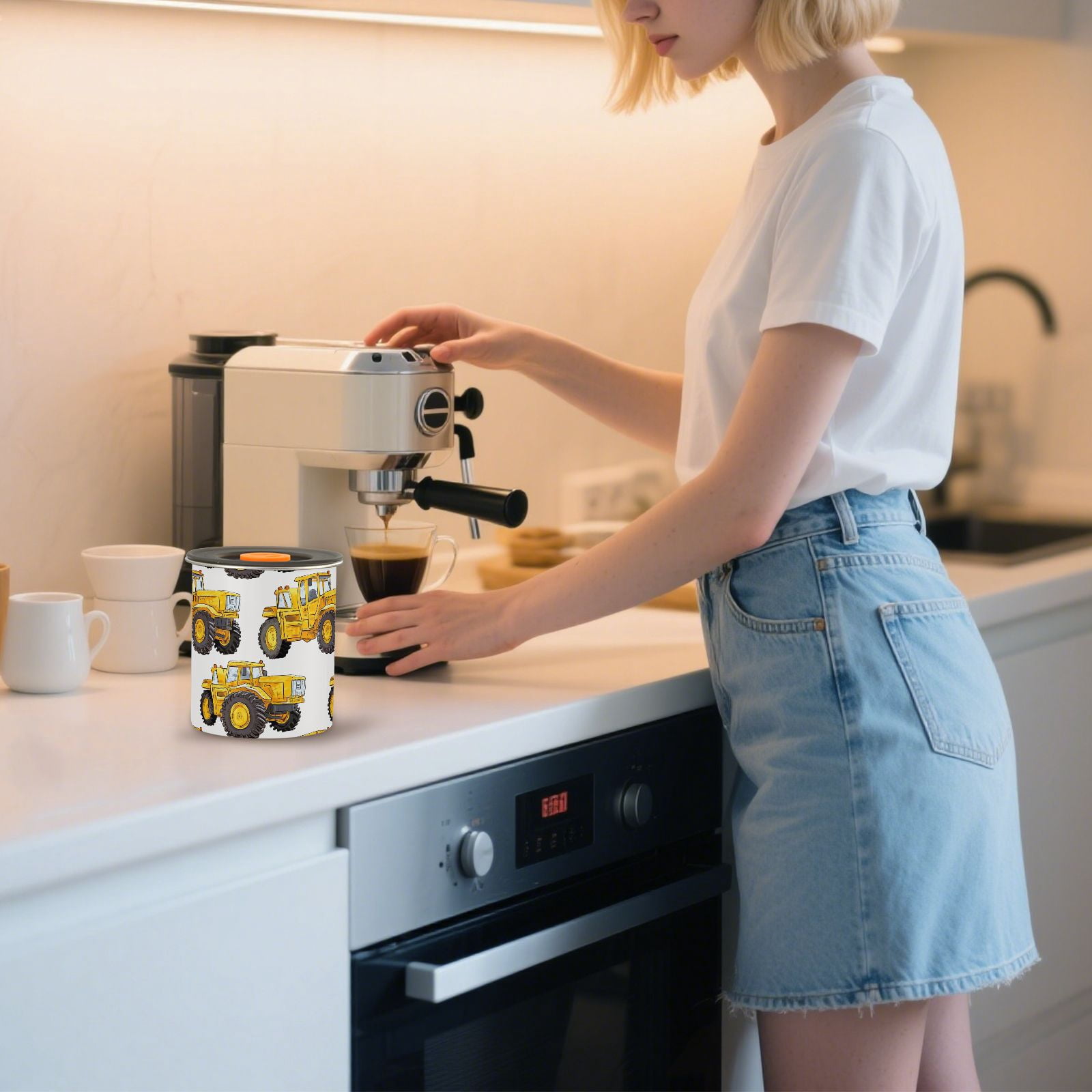Yellow Truck Airtight Coffee Bean Canister 30oz Food Storage Containers with Lids For Gournd, Tea, Sugar, Flour, Rice, Cereal, Candy Cookie Jar