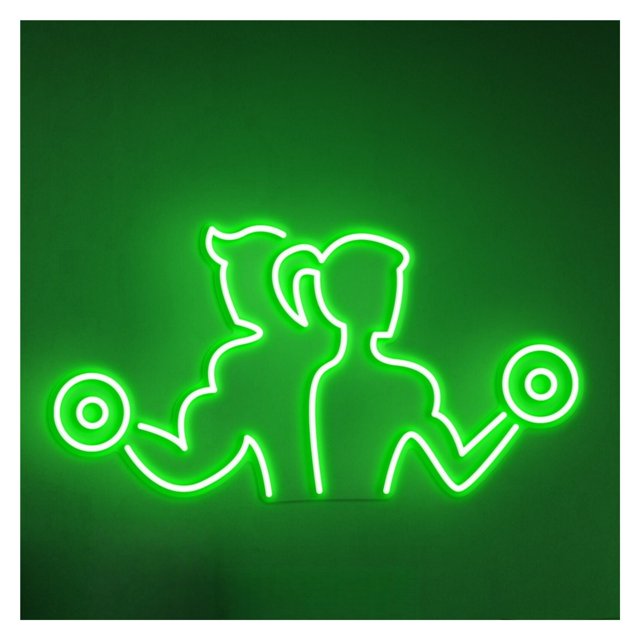 Letrero De Neón Hombre Y Mujer Con Mancuernas, Ideal Para Decoración Gimnasios, 45cm