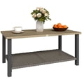 thumbnail image 1 of Outsunny Table Basse d'Extérieur avec Tablette, Dessus en Métal Effet Bois, Brun, 1 of 10