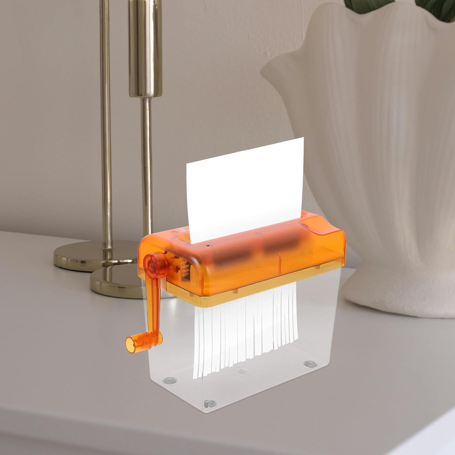 Mini Manual Handheld Paper Shredder, Orange Portable Document Cutter for Home Office Use, Desktop A6 Paper Cutting Tool for Bills, Notes, and Photos