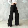 thumbnail image 4 of Lenpel Womens Work Pants Fashion Lounge Button High Waist Crossover Trousers Stretch Straight Leg Business Dress Slacks, 4 of 5
