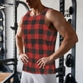 thumbnail image 5 of Pofeuu Red Black Plaid Print Men's Workout Tank Tops Sleeveless Muscle Gym Shirt Quick Dry-Small, 5 of 7