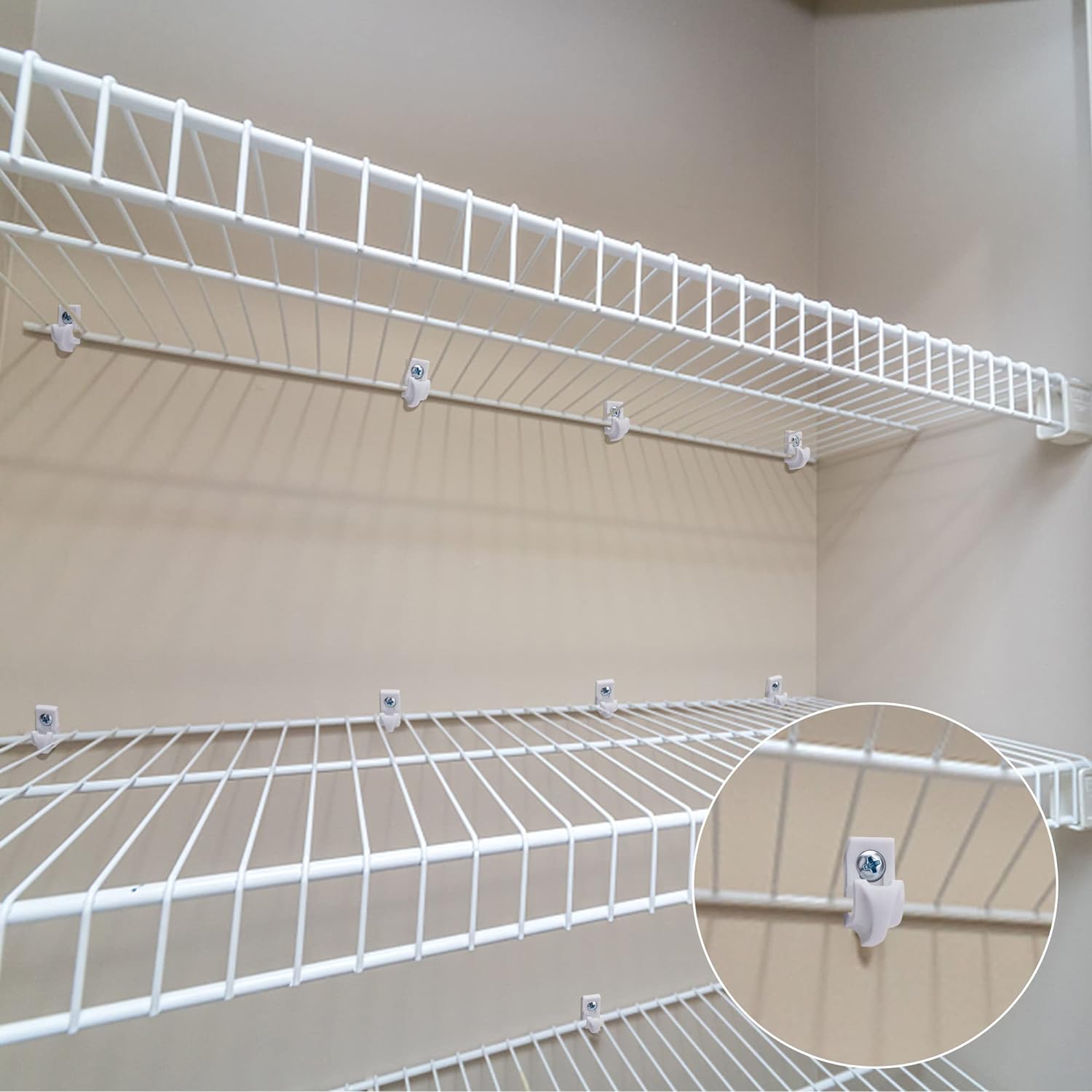 40 Pcs White Down Wall Clips - Wire Shelf Brackets Closet Maid Support Brackets - Plastic Closet Shelves Screws and Expansion Tubes for Wire Shelving