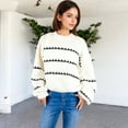 thumbnail image 3 of Women's Oversized Cable Knit Sweater with Contrast Stripes - Large, White, 3 of 6
