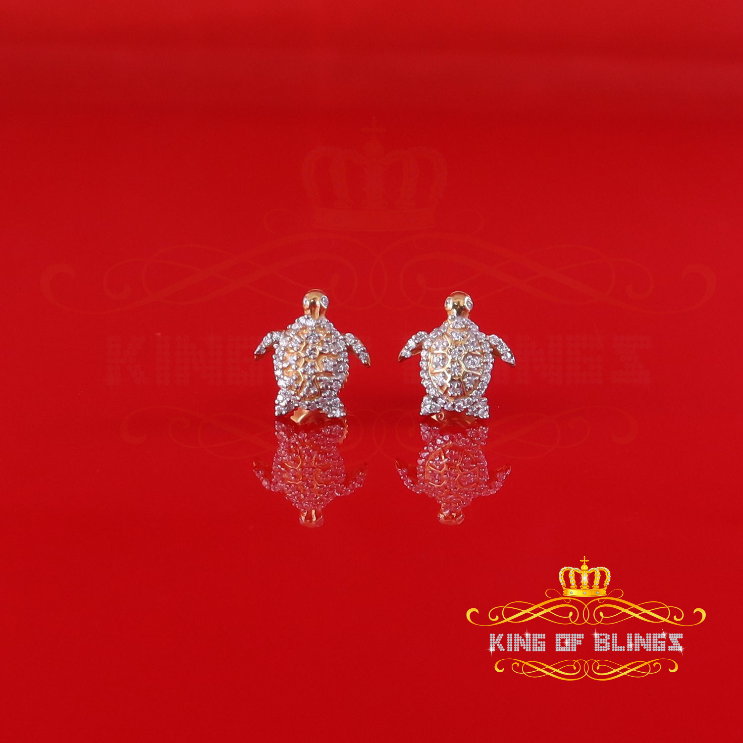 King of Bling's 925 Sterling Yellow Silver 0.50ct Cubic Zirconia Turtle Earring Women & Men's