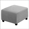 thumbnail image 1 of Large Light gray Square Footstool Cover Stretch Ottoman Cover Plush, Thicker Large Stretch Pouffe Cover Anti-Slip Foot Stool Jacquard Slipcovers With Elastic Bottom, Machine Washable, 1 of 5