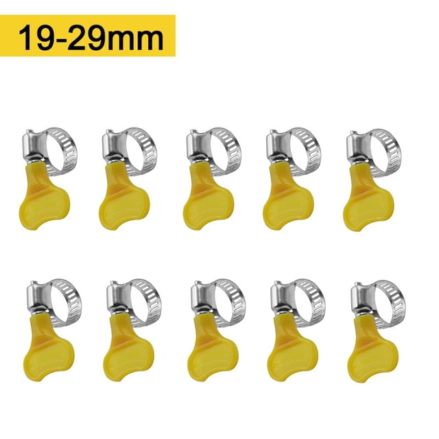10 Pcs 10-38mm Poignée en Plastique Jaune Réglable Pince à Tuyau 19-29mm 10 Pcs
