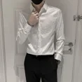 thumbnail image 5 of Camisas y blusas estampadas para hombre, ropa sencilla y fresca, de algodón, con estampado floral blanco, botones de lujo, estilo coreano, tallas grandes, estilo hipster, seda, 5 of 5