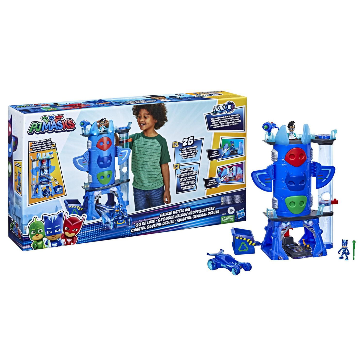 PJ Masks Deluxe Battle HQ Preschool Toy, Headquarters Playset with 2 Action Figures and Vehicle for Kids Ages 3 and Up
