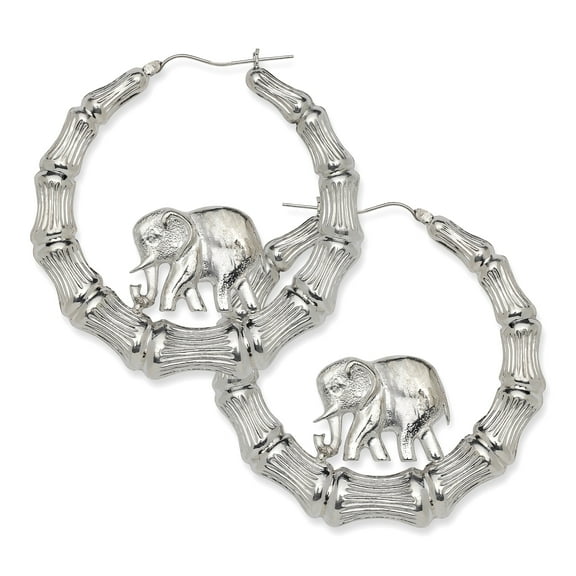 Elephant 925 Sterling Silver Bamboo Hoops, Earrings