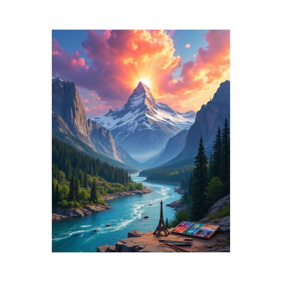 Paint by Numbers Kit for Adults, Mountain Sunrise Artistic Canvas Paint by Numbers, Easy Paint by Numbers Kit for Adults Beginner, DIY Adult Paint by Number Kits on Canvas, Home Decor