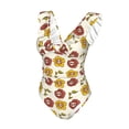 thumbnail image 4 of Yiaed Sunflowers And Skull Print Women's Ruffled One Piece Swimsuit V Neck Swimwear Slimming Monokini for Woman-Large, 4 of 8