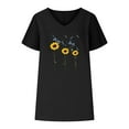 thumbnail image 2 of WREESH Cotton Linen Casual T-Shirt for Women Short Sleeve Sunflower Print V-Neck Black, 2 of 6