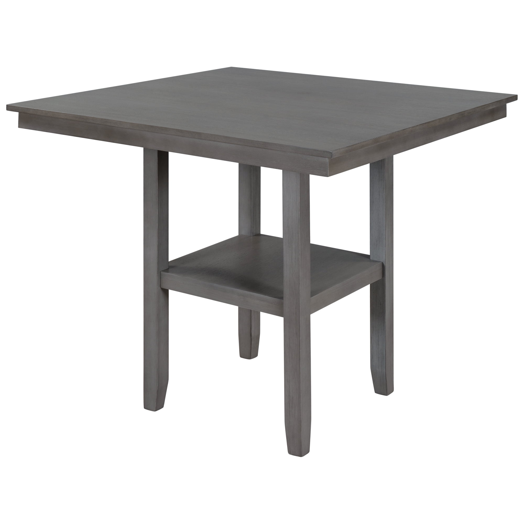 Wooden Counter Height Dining Table with Storage Shelving, Gray