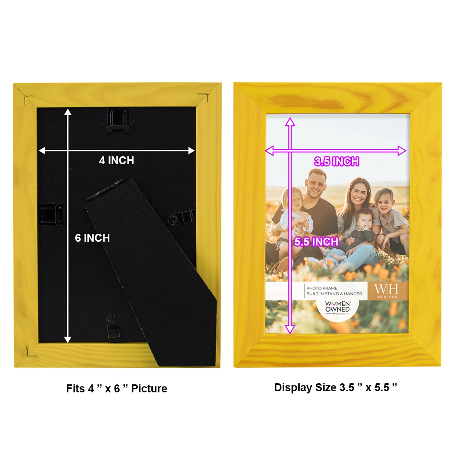 Woodgrain 4 in. x 6 in. Sunflower Yellow Picture Frame (Set of 2)