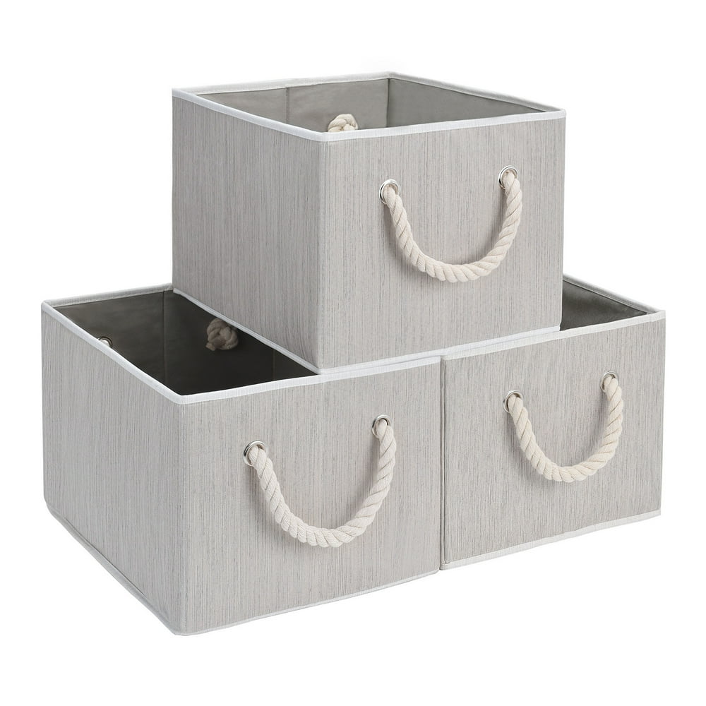 Foldable Fabric Storage Boxes with Handles, Bamboo Style, 3Pack, Extra
