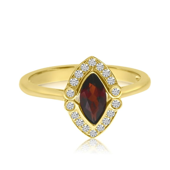 14K Yellow Gold Marquis Garnet and Diamond Ring
