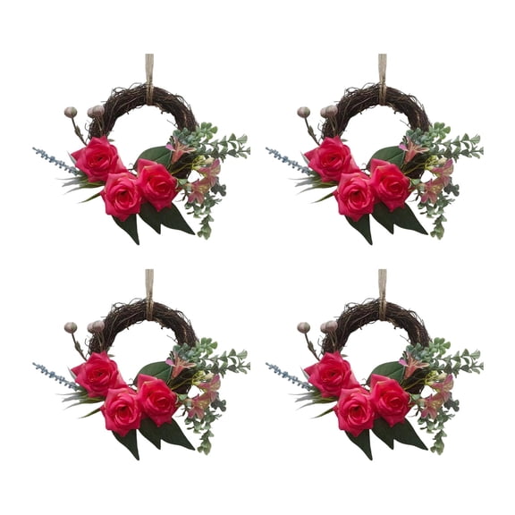 Valentines Day Decorations Wreath Set for Front Door , 4pcs 10in Heart Garland for Front Door, Spring Artificial Flower Wreath, Kitchen Cabinet Valentine Decorations for Home Indoor Easter Decor C