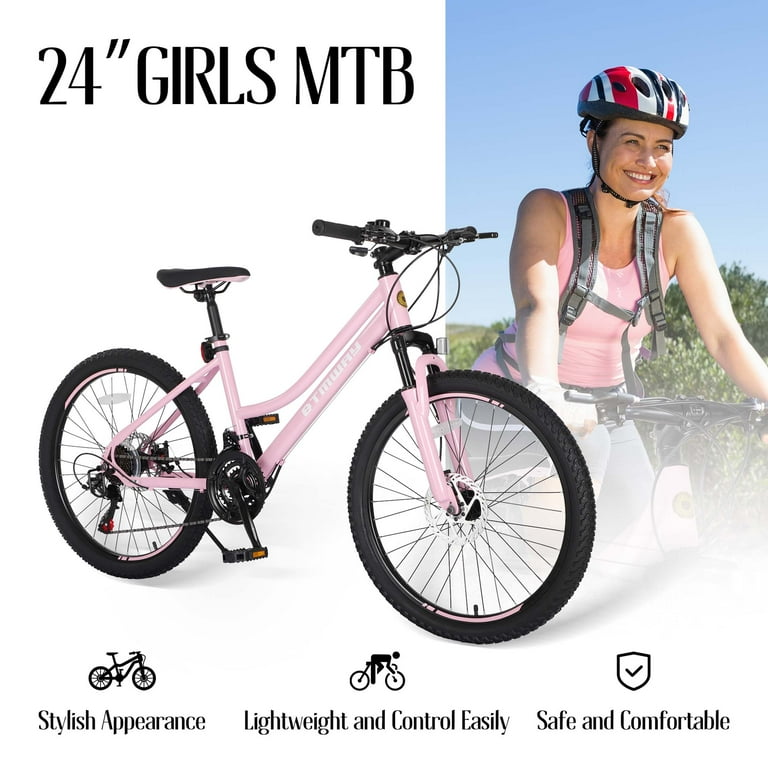 Mountain Bike iRerts 24 Inch Mountain Bike for Girls Shimano 21 Speed MTB Women Bicycle with Dual Disc Brakes and Front Suspension Fork Outdoor