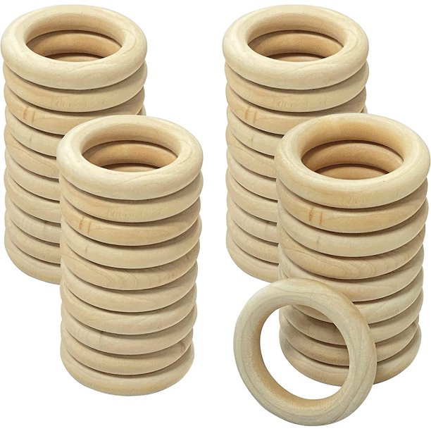 40 anillos de madera sin terminar de 2,9 pulgadas para manualidades, círculo de madera maciza natural para proyectos hechos a mano de macramé (interior de 1,9 pulgadas)