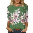 thumbnail image 2 of OKBOP Green Spring Tops for Women 2024 3/4 Sleeve Floral Crew Neck T-Shirts Womens Shirts Clearance, 2 of 4
