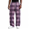 thumbnail image 2 of YNGKMEA Mens Cargo Pants Lightweight Loose Casual Pants Plaid Camping Elastic Waist Trousers Comfy and Breathable Pants with Multi Pockets Pink S, 2 of 6