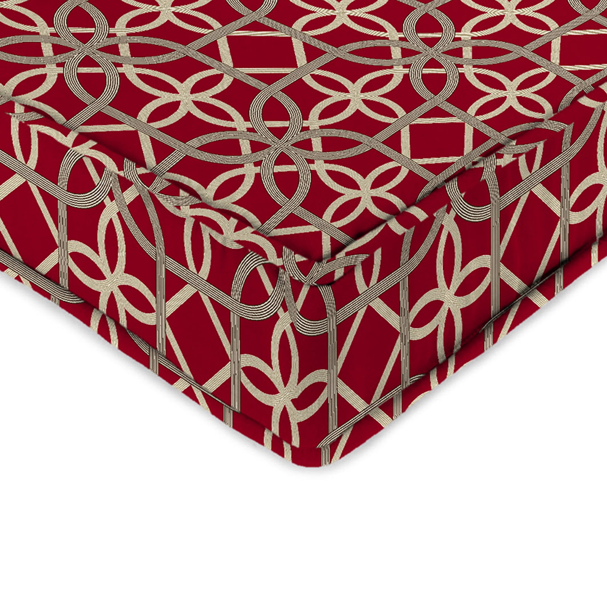 Jordan Manufacturing 45" x 22" Keene Cherry Red Lattice Rectangular Outdoor Deep Seat Chair Cushion Set with Ties and Welt