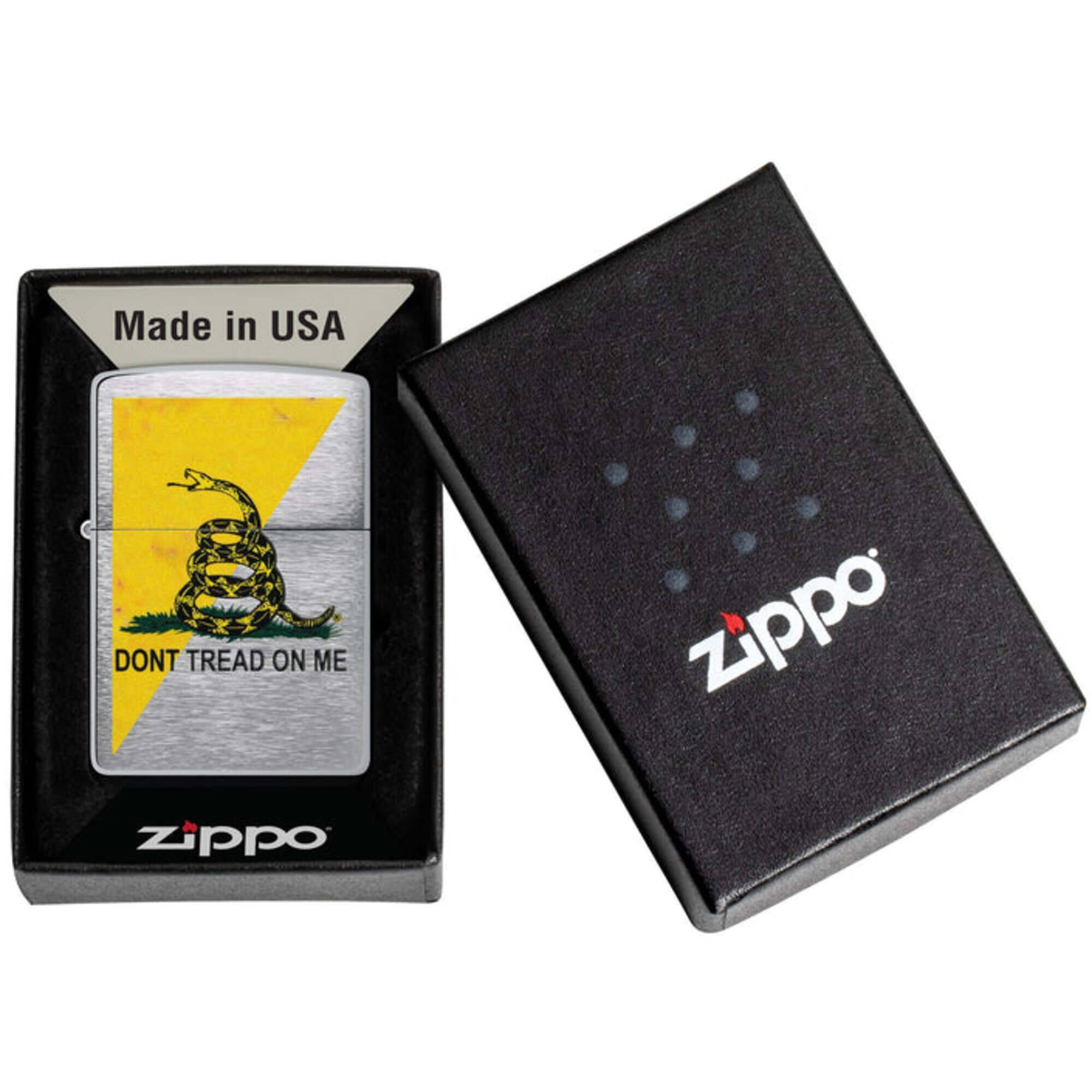 Zippo Dont Tread On Me Gadsden Flag Design Brushed Chrome Pocket Lighter