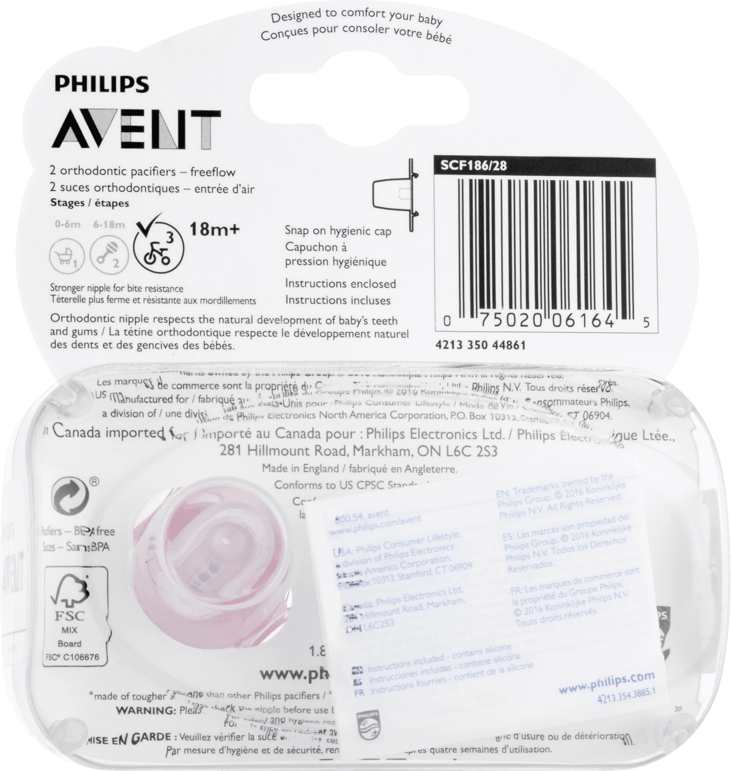 18+ months Philips Avent Freeflow Pacifier SCF186/28 Pink 