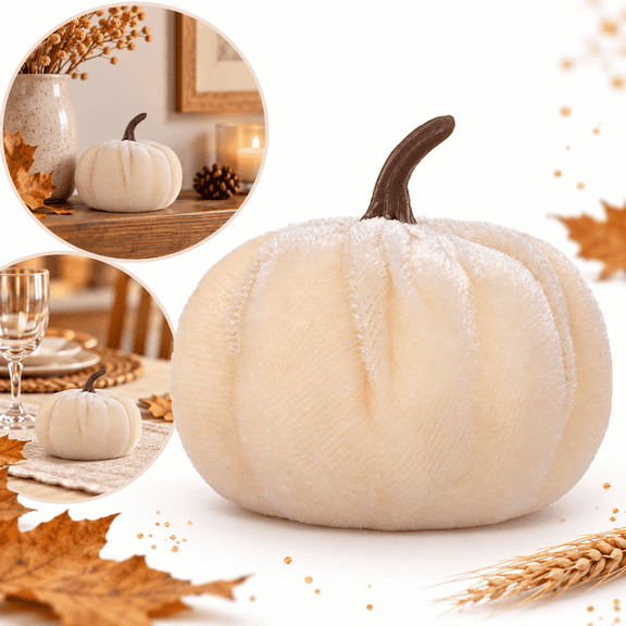 Wdhugt Artificial Foam Pumpkin, 3.94 in Beige Fall Decor for Halloween and Thanksgiving, Tabletop Centerpiece for Mantel and Shelf