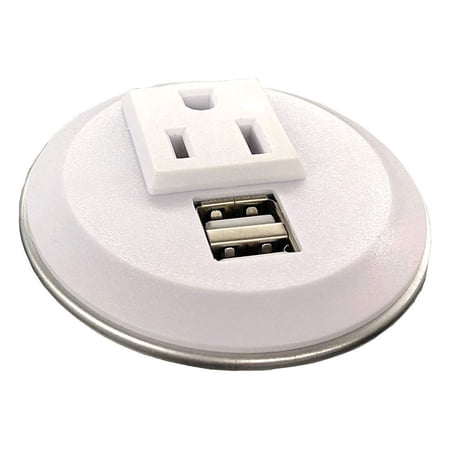 Desktop Power Grommet Outlet Data Center, 2" or 3" Hole No Drilling Required, 2 Outlet W/2 USB Ports(FREE RETURN) (WHITE- 2" (No Drilling Required- 6ft Power Cord))