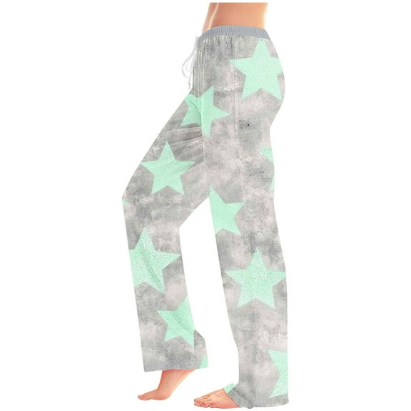 SnZhen Long Pants for Women Star Print Elastic Waistband Drawstring Pocket Pants Long Trousers