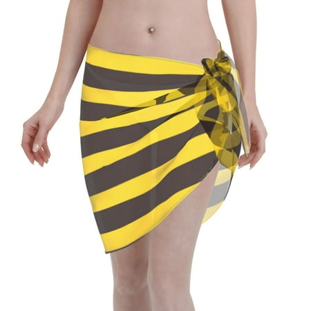 Disketp Bee Stripe Women Swimsuit Cover Up Short Chiffon Summer Beach Sarong Bikini Wrap Skirt Bathing Suit
