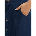 thumbnail image 5 of INSPIRE CHIC Women's Skirt Denim Button Down Front Slit High Waisted A Line Pockets Midi Jean Skirts M Dark Blue, 5 of 6