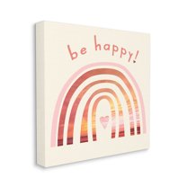 Stupell Industries Be Happy Phrase Warm Tone Beach Rainbow Nature Painting Gallery Wrapped Canvas Art Print Wall Art, 24 x 24