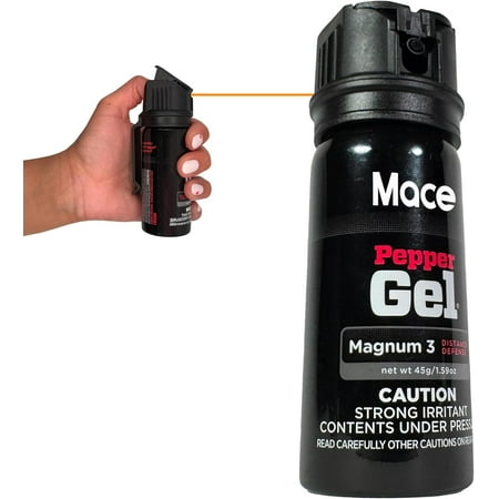 Mace Brand Magnum 3 Pepper Gel, 1.59 oz, 20 Feet Range, No Wind Blowback, Max Strength 10% OC Formula, Long Lasting UV Dye, Flip Top Safety Cap, Self Defense Pepper Spray Gel for Women & Men - Black