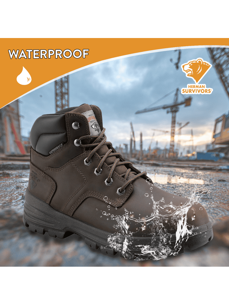 Herman Survivors Men`s Brown Boulder Waterproof 6`` Steel Toe Work