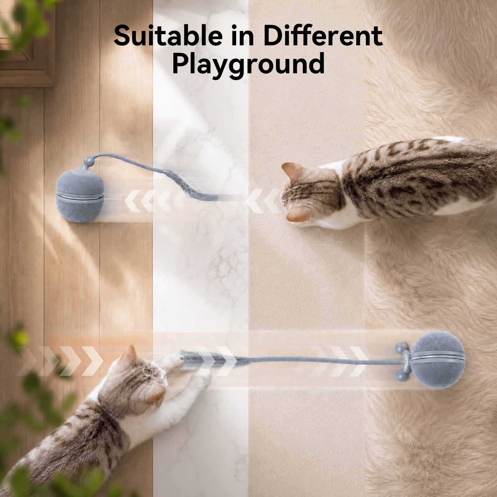 Cheerble Wicked Ball Duo2 Automatic Interactive Cat Toy with Tail & LED Light, Baby Blue