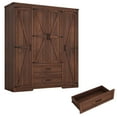 thumbnail image 3 of 70" Large Farmhouse 4 Door Wardrobe Armoire Closet with 2 Storage Large Drawers & 5 Storage Cabinet, Barn Door Storage Wardrobe w/Hanging Rod & Adjustable Shelves for Bedroom(Rustic Brown-70"), 3 of 8