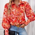 thumbnail image 1 of Camisa Superior Blusas femeninas Tops Casual Impreso Elegante Cómodo Turndown Collar Streetwear Traje Cgtredaw L Rojo para Mujer, 1 of 6