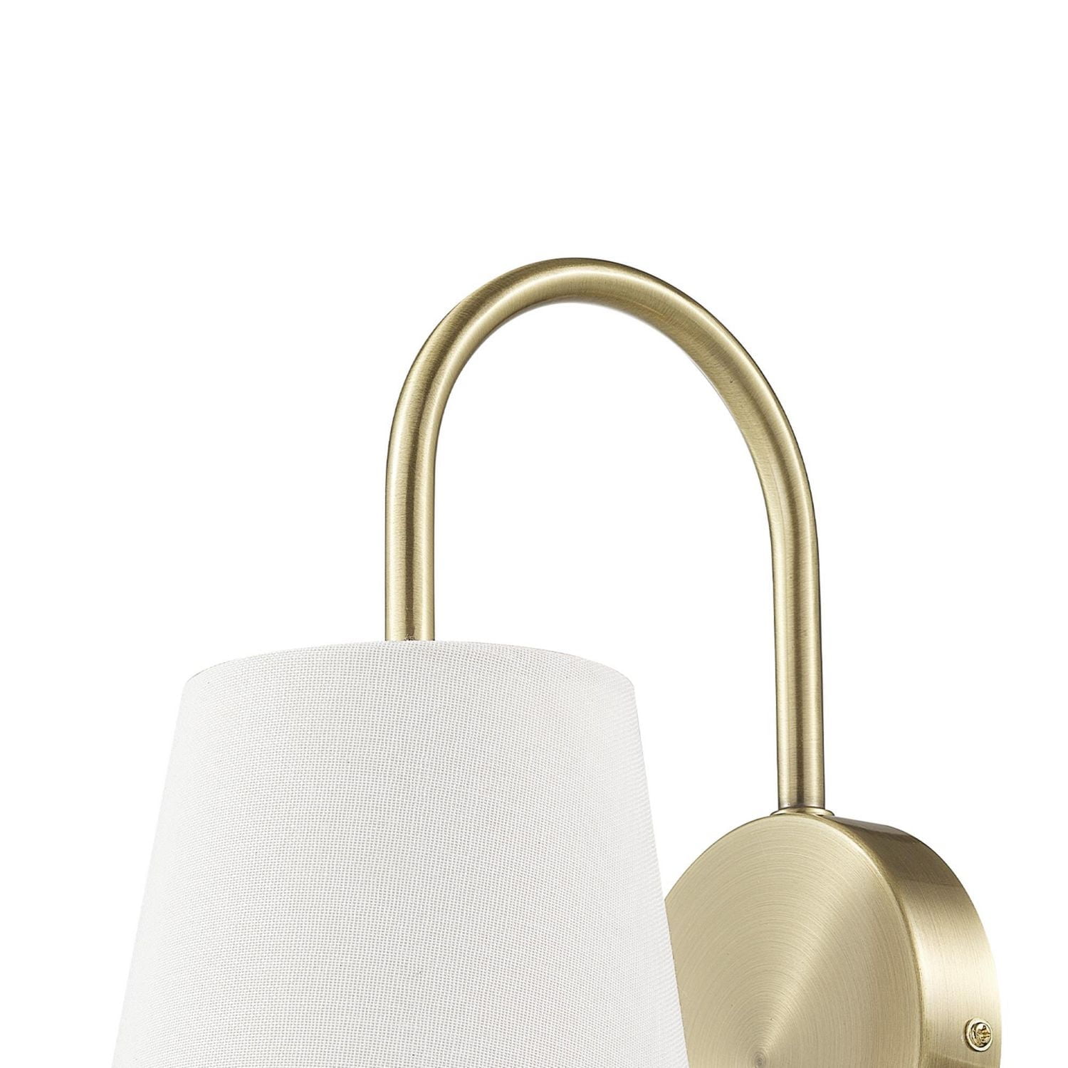 Novogratz x Globe 1-Light Matte Brass Hardwire or Plug-In Wall Sconce with White Textured Shade