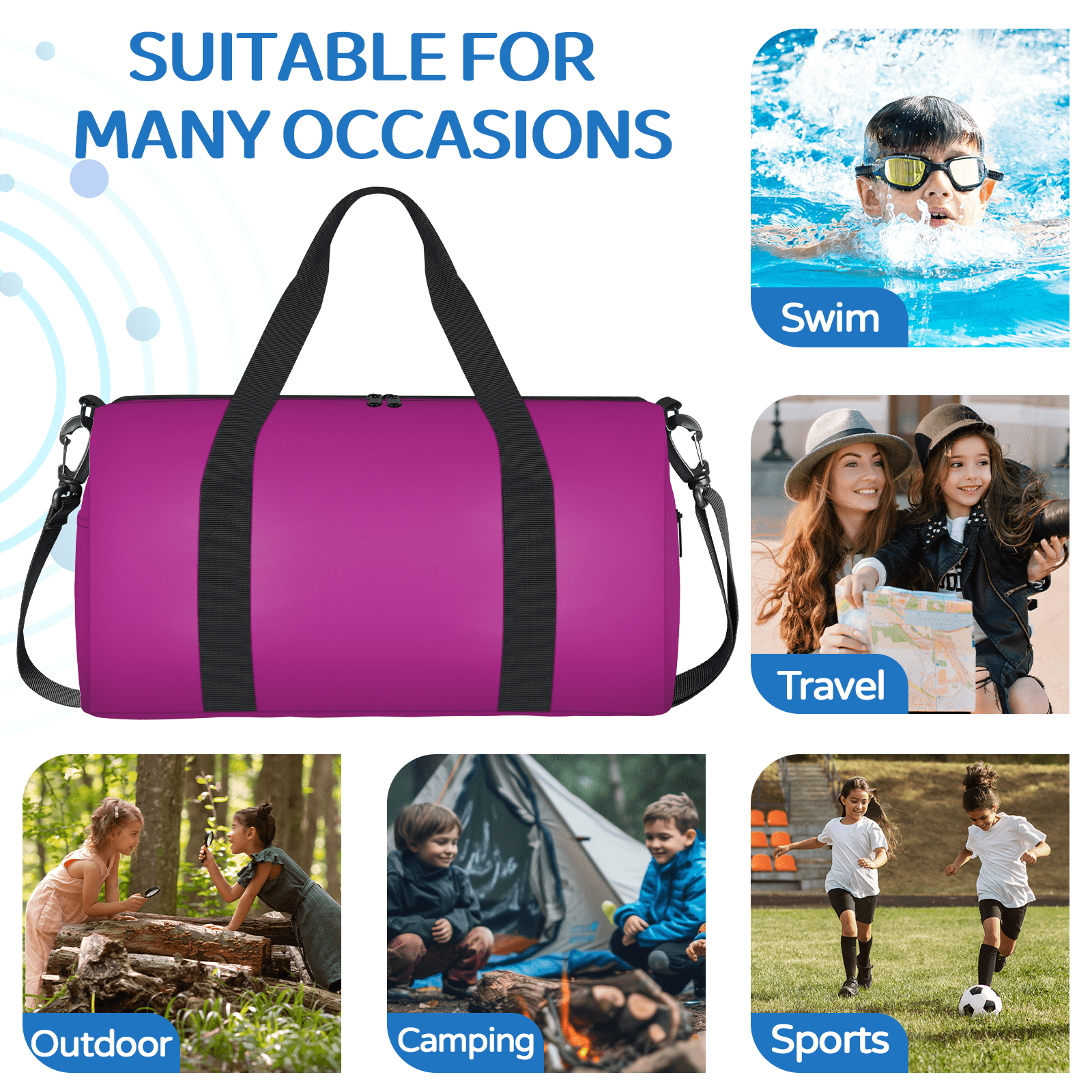 Herdesigns Rose Pink Travel Duffle Bag Sports Yoga Weekender Overnight Carry on Workout Bags Lightweight Waterproof Gym Tote Bag for Women