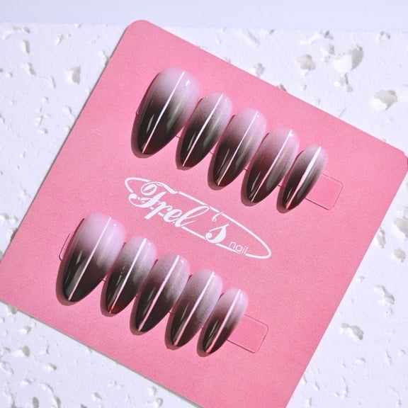 Frely's nail ALMOND Black Flame M,Handmade nail art,Press-On Nails, Holiday Gift Set with Holiday