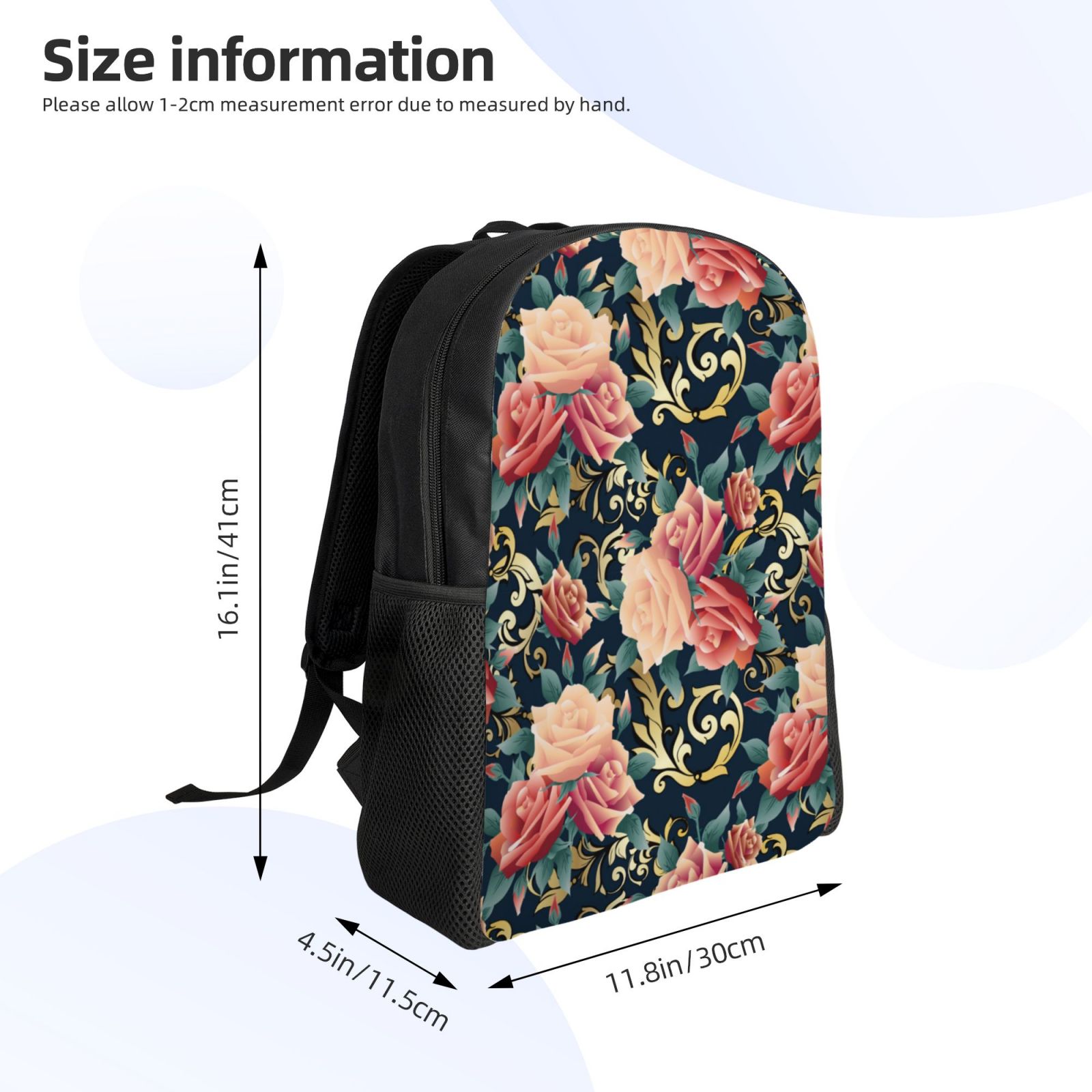 Xecao Rose Flowers Print School Backpack with Laptop Compartment Small Travel Laptop Backpack for Women Men Waterproof College Backpack Simple School Bag