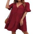 thumbnail image 3 of Women Short Sleeve Loose Dress with A-line Version  Simple Style Solid Color V-neck Summer Clothing, 3 of 6