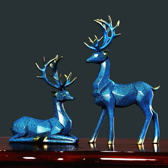 2Pcs Blue Folding Deer Statue Home Decor, Room Decor Resin Folding Deer Figurine, Ideal for Interior Decoration Or Couples, Wedding Christmas Season Gifts