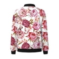 thumbnail image 4 of Gibobby Abrigos elástica Chaquetas diarias informales para mujer, chaqueta informal ligera con cremallera, abrigo con estampado Floral, cuello levantado, prendas de vestir deportivas (Rojo, XL), 4 of 5