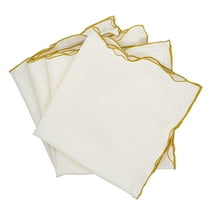 Linen Napkins With Gold Ruffled Hemstitch Edges, Set of 4
