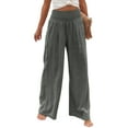 thumbnail image 2 of Franhais Summer Women Loose Long Trousers, Ladies Leisure Style Solid Color High Waist Ruched Beach Wide Leg Pants with Pocket, 2 of 6