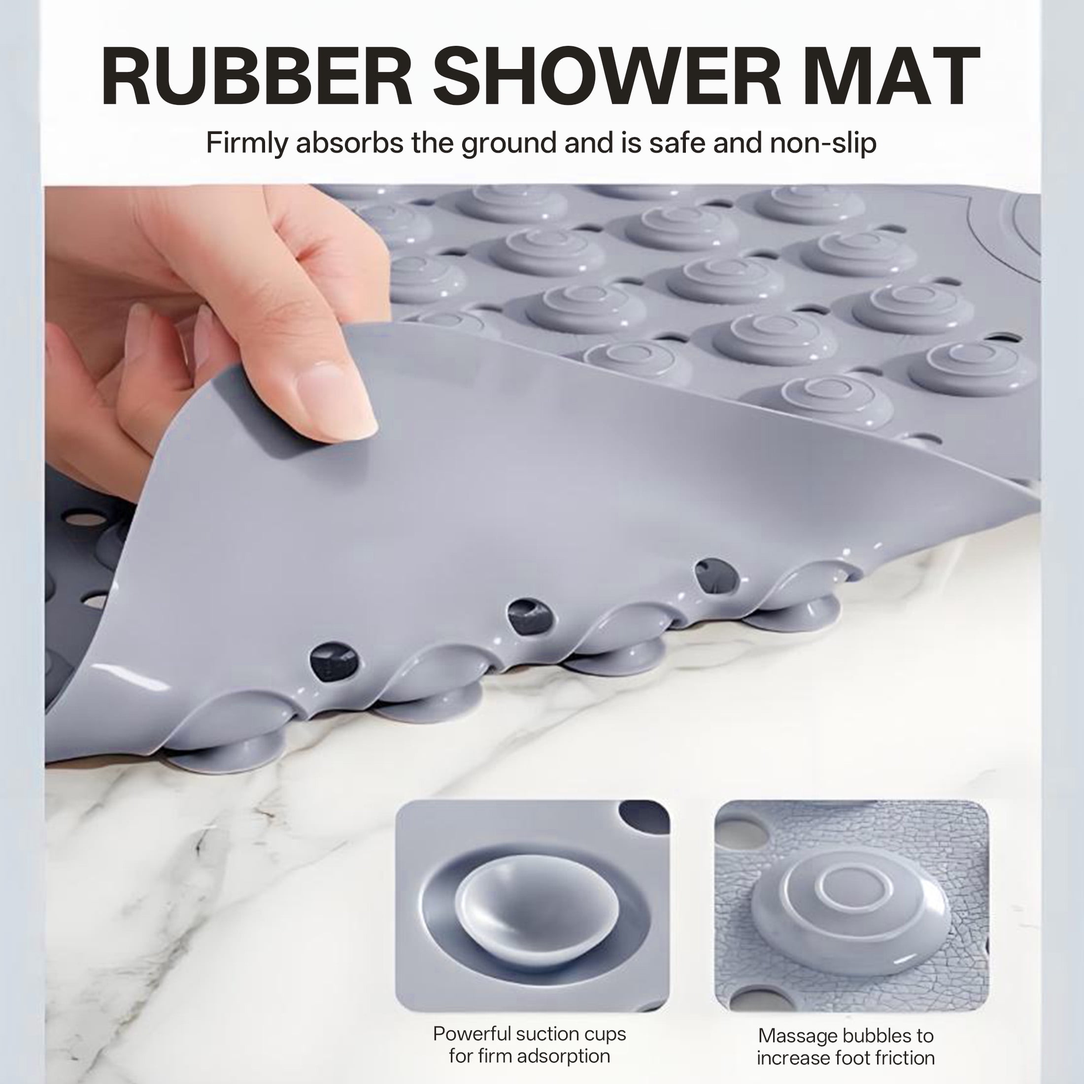 LAMIRO Non-Slip Bathtub Mat, Anti-Mold Mildew Resistant Shower Mat for Tub, Grip Bath Mat for Bathroom Shower Use, 14.17"x27.56", Gray